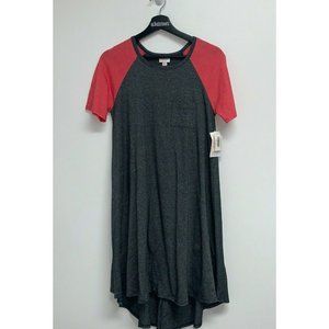 Lularoe Womens Carly Swing Dress Size XS Black Red Hi Lo Hem Pocket Flowy